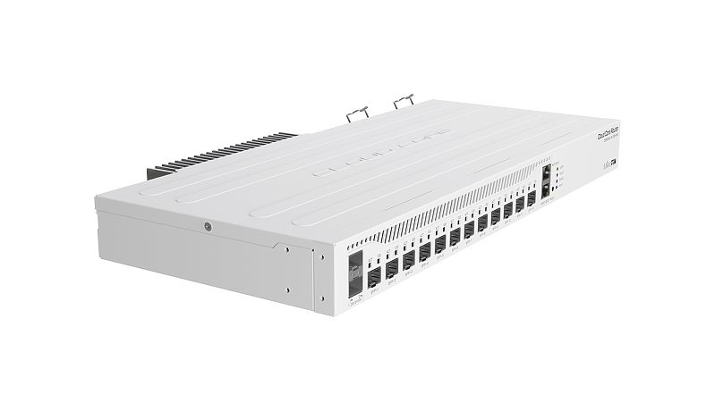 Alternative view of Mikrotik Cloud Core Router 2004-1G-12S+2XS, Cortex A57 CPU, 4GB RAM, 1×G-LAN, 12×10G SFP+, 2×25G SFP28, RouterOS L6, 1U rackmount case, Dual PSU