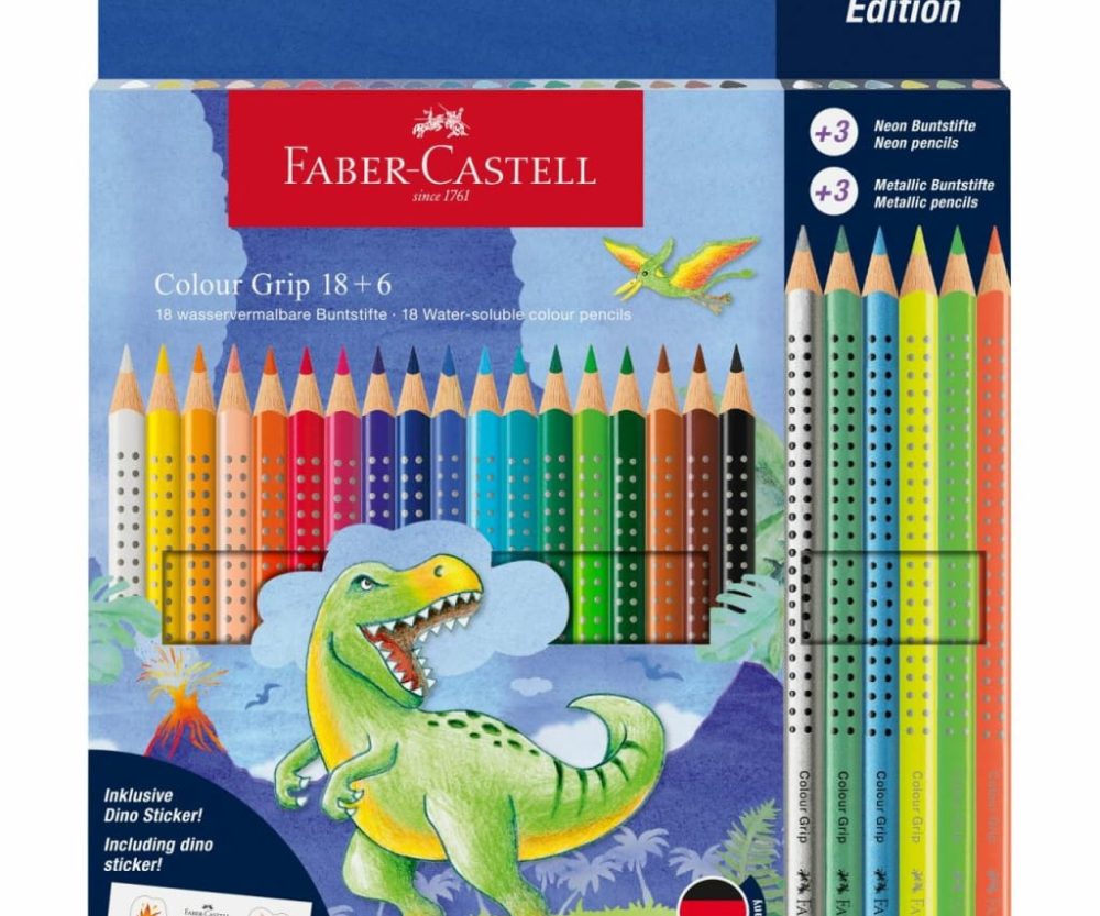 Boje drvene  18 boja Grip 2001 + 6 boja drvenih metalic i neon Dino Faber Castell 201546 blister