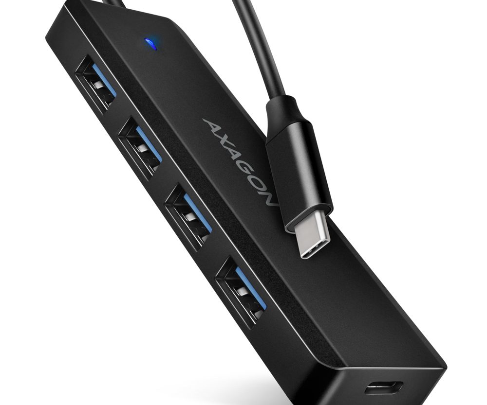 USB HUB 4 x USB 3.2 Gen1, USB-CM, 19cm, USB-C power IN, Axagon HUE-C1C