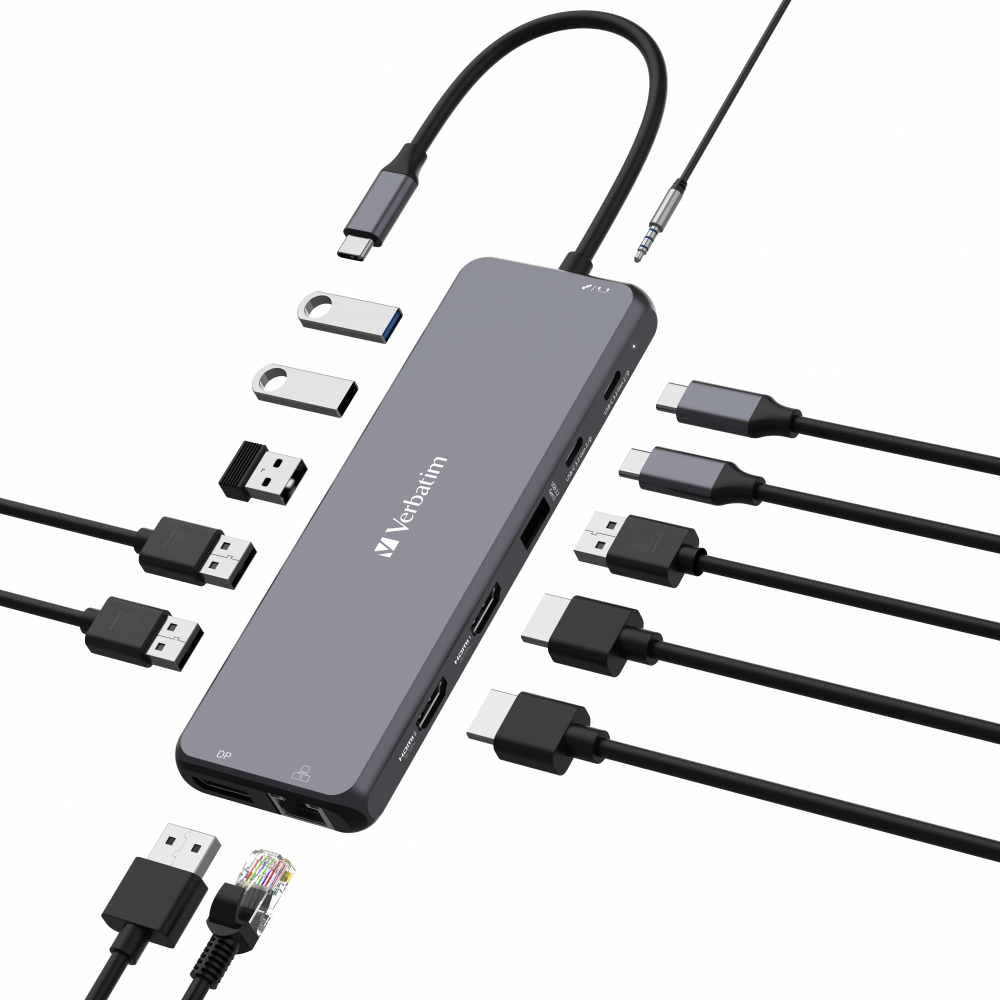 Verbatim USB-C Pro Multiport 13-port Hub, 2×HDMI, 1×DP, 1×RJ45, 3×USB-A 3.2 Gen1, 1×USB-A 3.2 Gen2, 2×USB-A 2.0, 1×Audio, 2×USB-C (PD 100W) CMH-13 - Slika 3