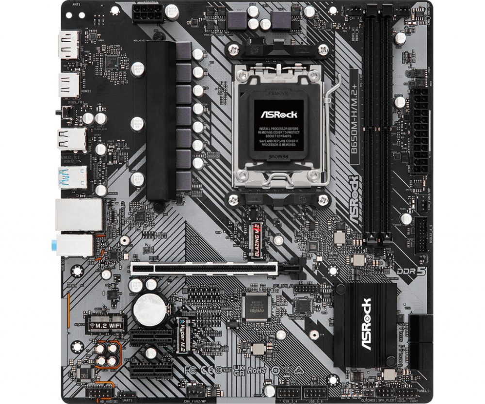Asrock MB B650M-H/M.2+, S.AM5, 2xDDR5/6400(OC), PCIe 4.0, G-LAN, HDMI/DP, USB-C, mATX