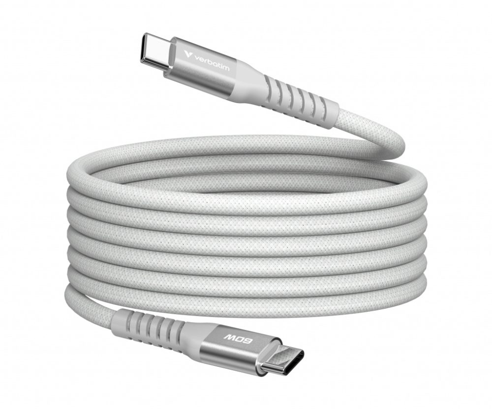 Verbatim Sync & Charge Magnetic kabel USB-C na USB-C, M/M, 60W PD3.0/QC3.0, sivi, 1.2m