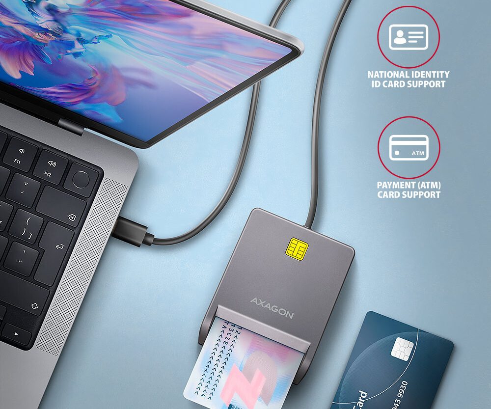 Alternative view of Čitač pametnih kartica AXAGON CRE-SM3TC USB-C 2.0