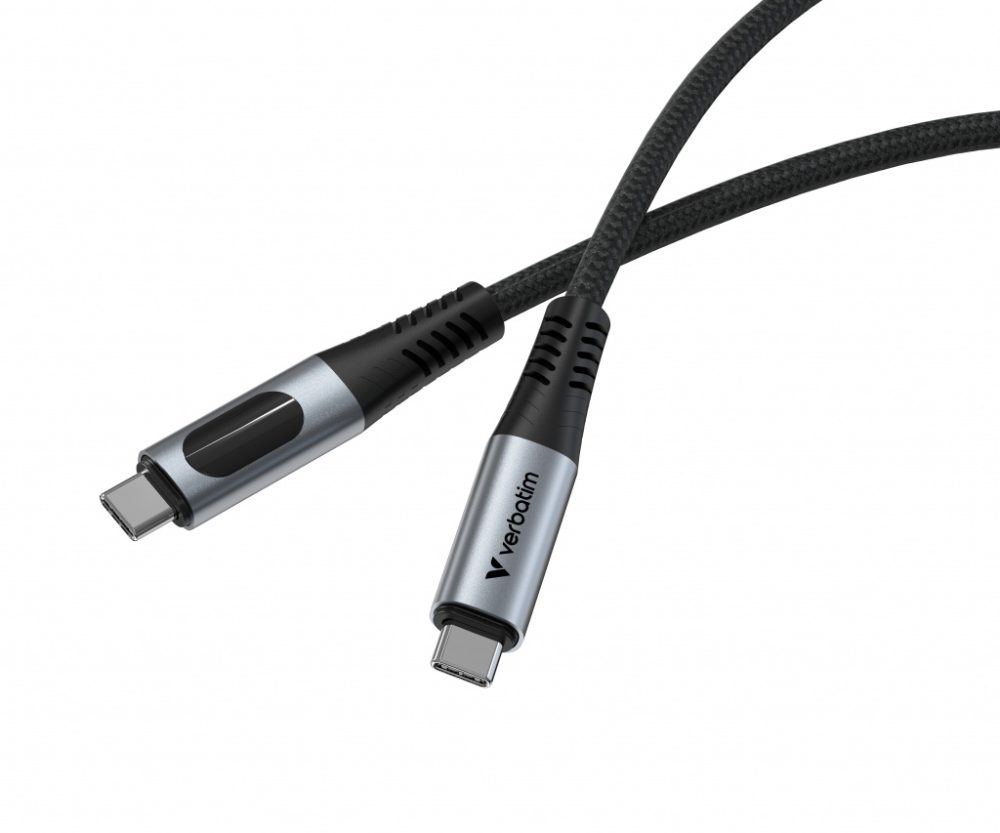 Alternative view of Verbatim Sync & Charge kabel USB C na USB C sa zaslonom, M/M, 100W PD3.0 /QC3.0, crni, 1.2m