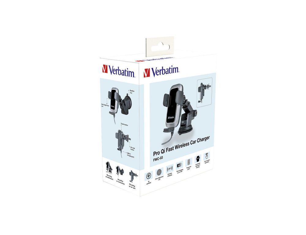 Alternative view of Verbatim FWC-03 Pro Qi brzi bežični magnetni auto punjač/držač,15W,crni