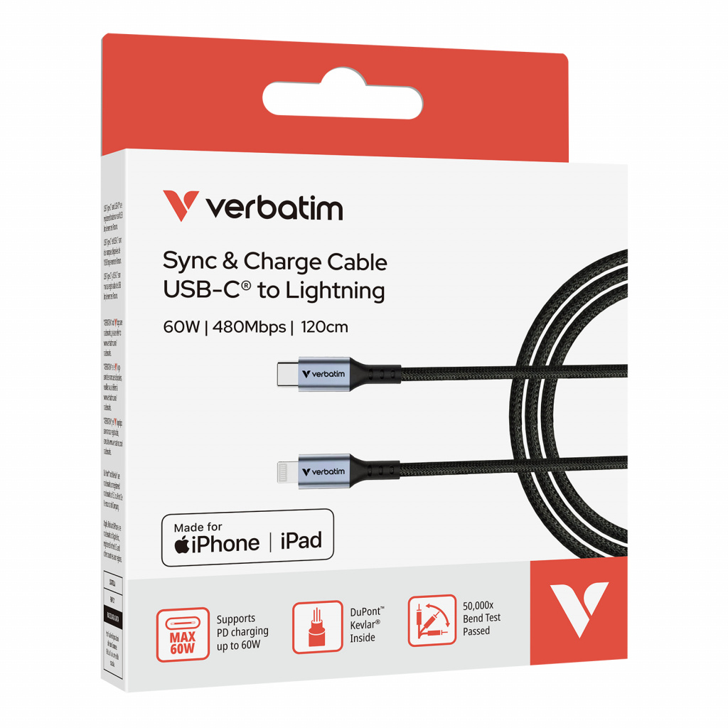 Verbatim Sync & Charge kabel USB-C na Lightning, M/M, 60W PD3.0, crni,1.2m - Slika 5