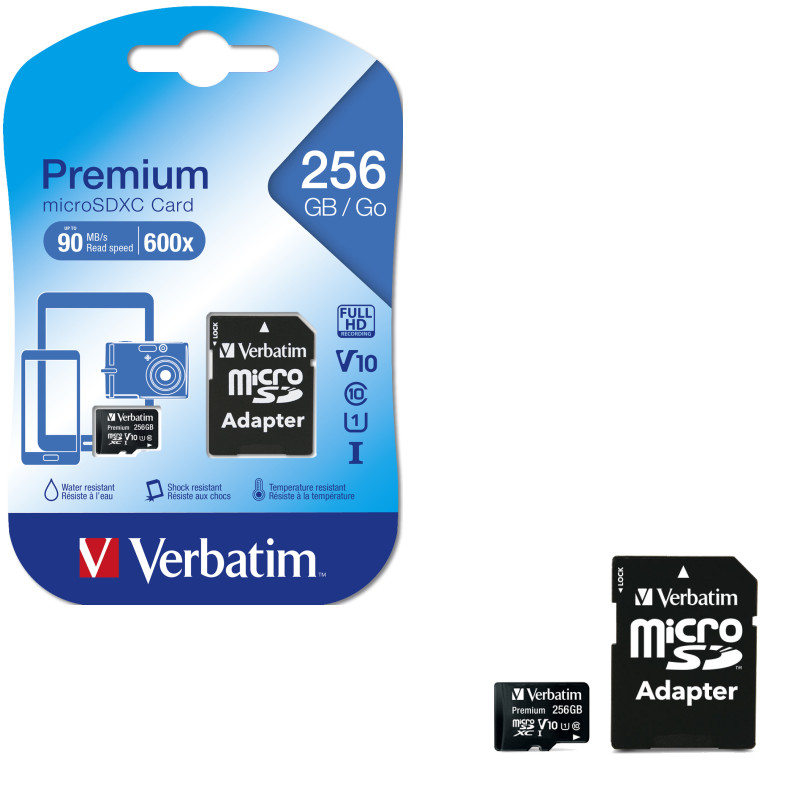 Verbatim memorijska kartica Premium Micro SDXC Secure Digital 256GB Class 10 + adapter