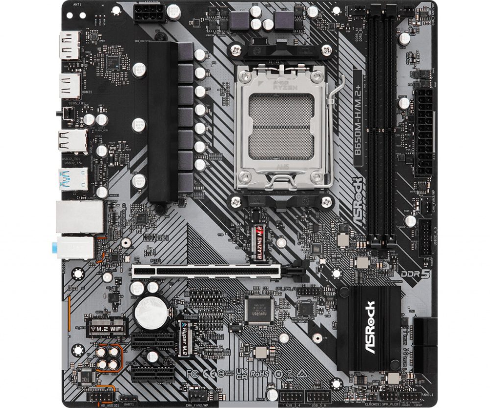 Alternative view of Asrock MB B650M-H/M.2+, S.AM5, 2xDDR5/6400(OC), PCIe 4.0, G-LAN, HDMI/DP, USB-C, mATX
