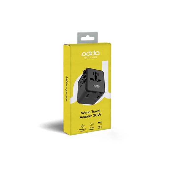 Putni adapter Adda Collins WTA-001-BK USB-A + Type C utor, US,EU,UK,AUS