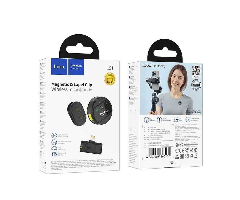 Bežični mikrofon Hoco L21 Lightning sa ENC poništavanjem okolne buke – crni