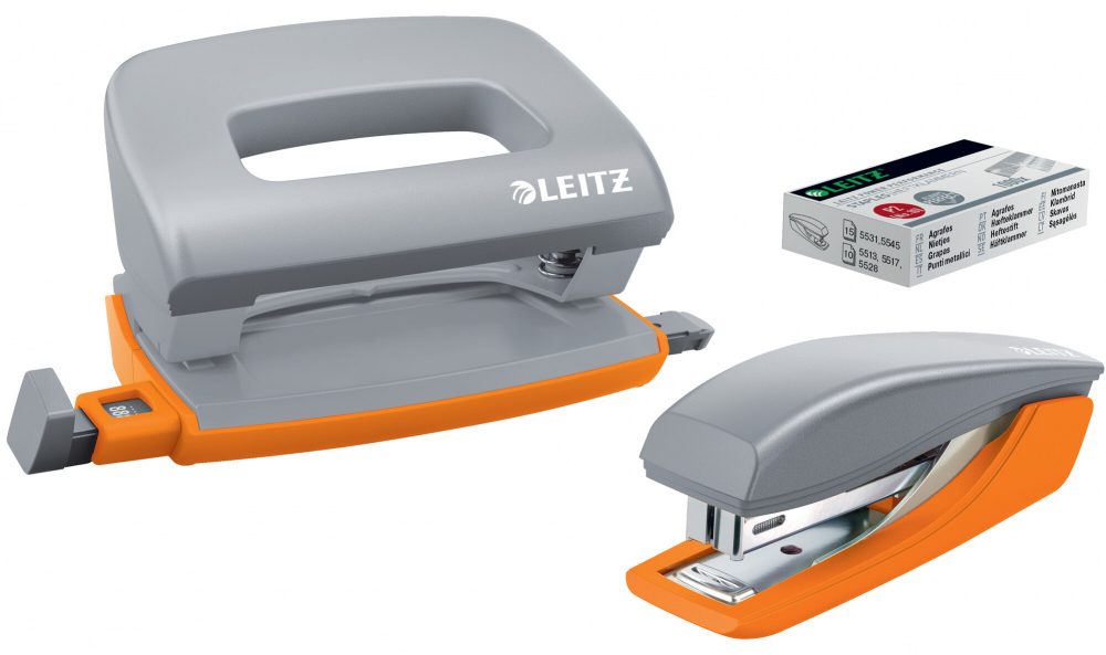 Set uredski (bušač 2 rupe 10 listova + stroj za spajanje 15 listova) UrbanChic Leitz 55996188 sivi