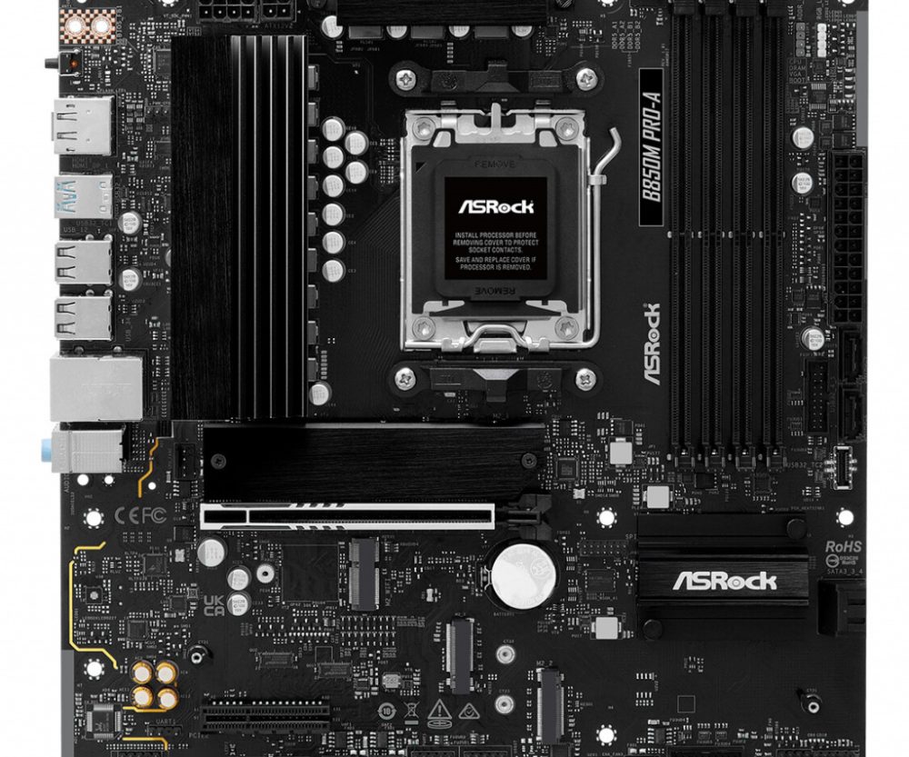 Alternative view of ASRock MB B850M PRO-A, S.AM5, 4xDDR5/8000(OC), PCIe 5.0, 2.5 G-LAN, USB-C, HDMI/DP, mATX