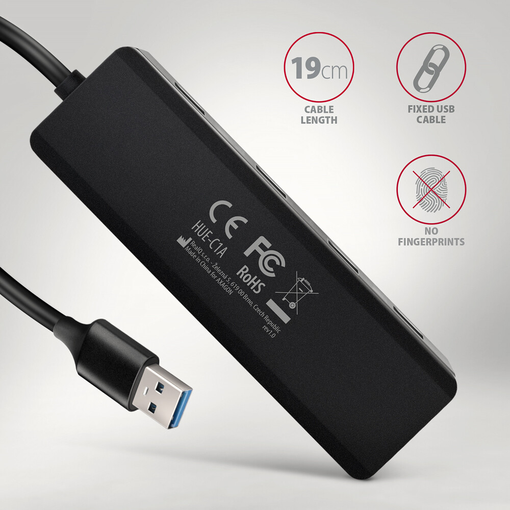 USB HUB 4 x USB 3.2 Gen1, USB-AM, 19cm, USB-C power IN, Axagon HUE-C1A - Slika 5