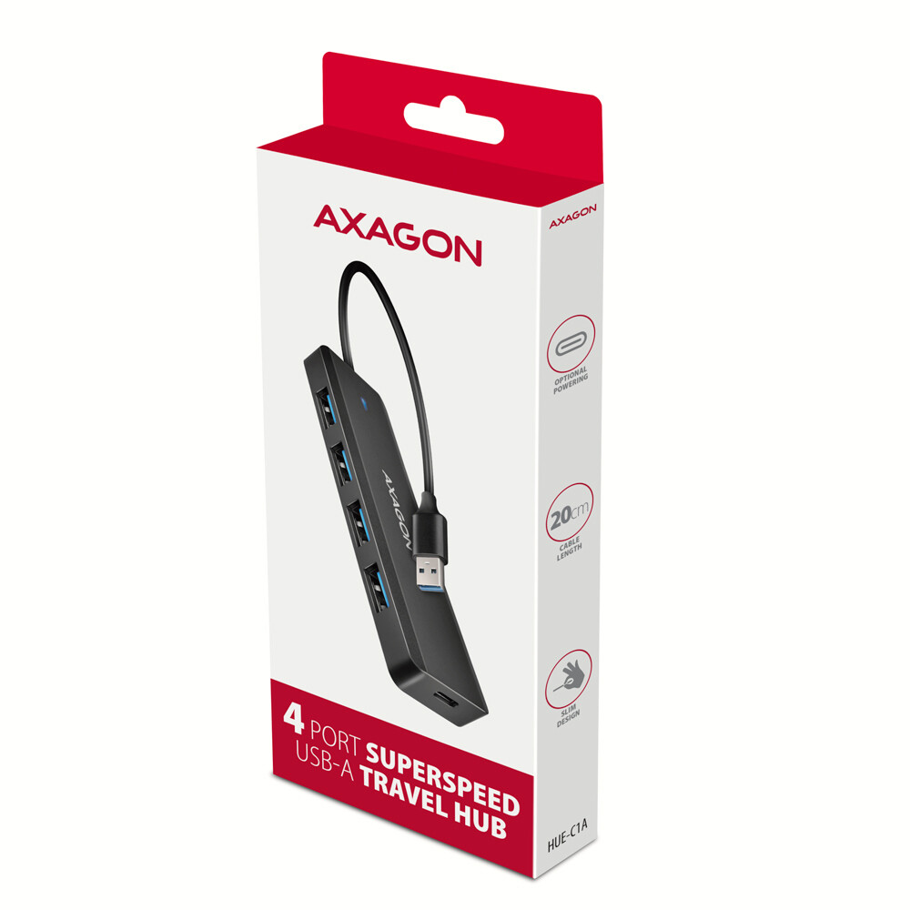 USB HUB 4 x USB 3.2 Gen1, USB-AM, 19cm, USB-C power IN, Axagon HUE-C1A - Slika 7