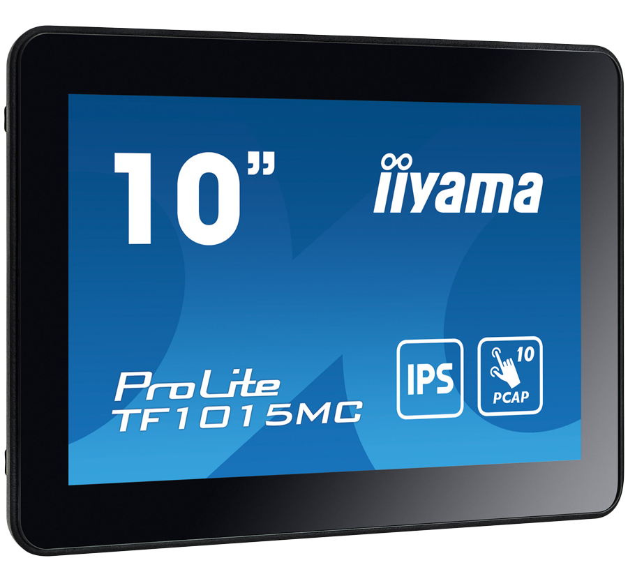 Alternative view of The ProLite TF1015MC (10.1 inch) uses PCAP touch technology and is built into an eye catching bezel with edge-to-edge glass. Equipped with a foam seal finish it supports seamless integration into kiosks and provides IP65 rating.