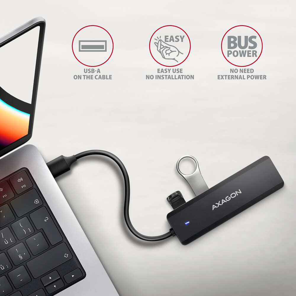 USB HUB 4 x USB 3.2 Gen1, USB-AM, 19cm, USB-C power IN, Axagon HUE-C1A - Slika 3
