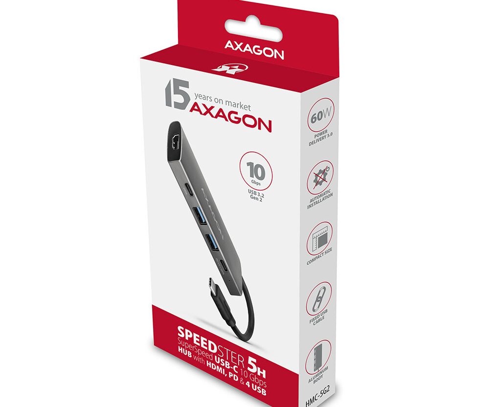 Alternative view of USB HUB AXAGON HMC-5G2 2xUSB3.2 Gen 2, 2xUSB-C, HDMI