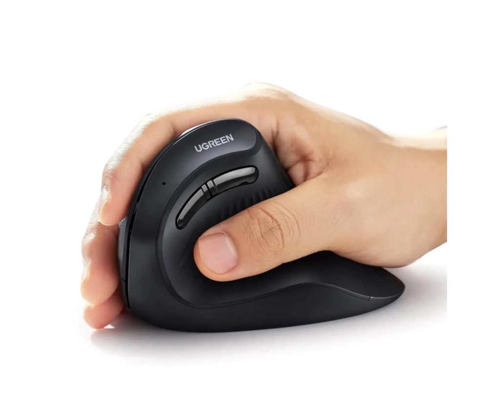 UGREEN bežični ergonomski vertikalni miš bluetooth, 4000 DPI, USB, crni