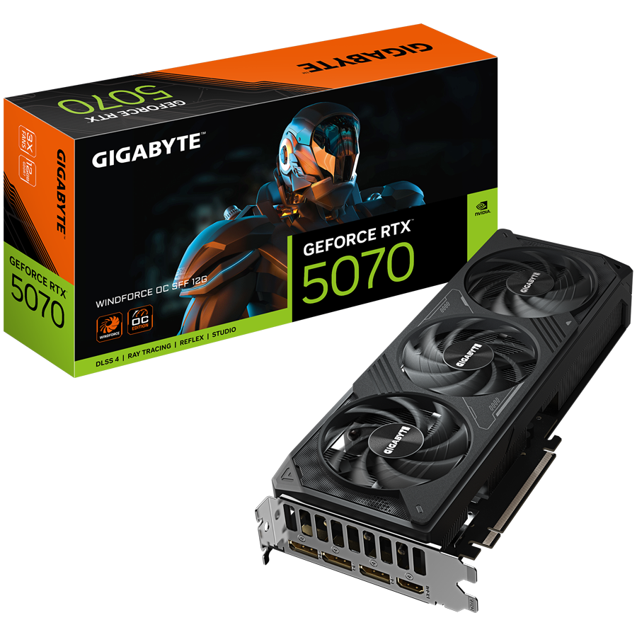 GIGABYTE Video Card NVIDIA GeForce RTX 5070 WINDFORCE OC SFF 12G (12GB GDDR7/192bit, PCI-E 5.0, Recommended PSU 750W, 16Pin Power connector, 3x DP, 1x HDMI) Black