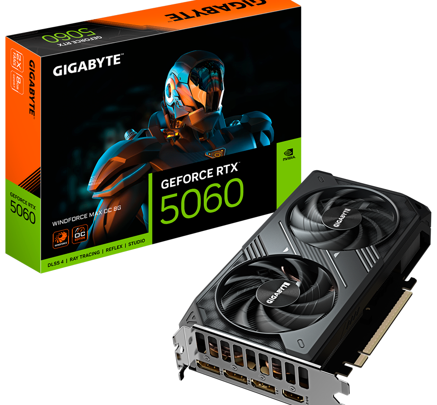 GIGABYTE Video Card NVidia GeForce RTX 5060 WINDFORCE MAX OC 8G, 8GB GDDR7, PCI-E 5.0, 3xDP, 1xHDMI