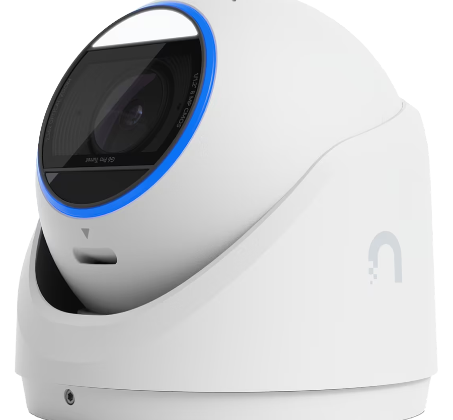 Ubiquiti UVC-G6-Pro-Turret-W All-weather tamper-resistant 4K PoE+ camera with a Multi-TOPS AI engine, 2.36x optical zoom, and a large 1/1.2" CMOS sensor for exceptional low-light clarity and long-range IR night vision