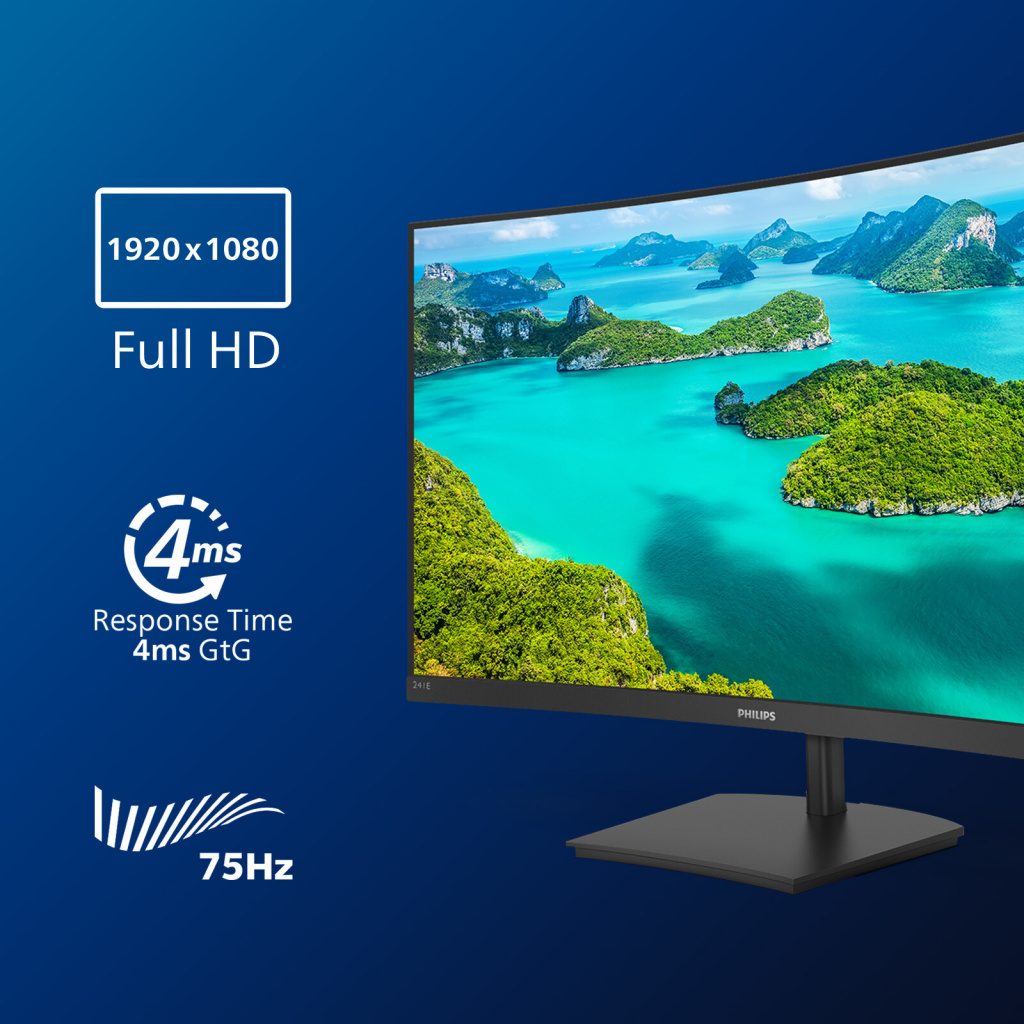 PHILIPS Monitor 241E1SC 24" (23.6" viewable) Curved, 1920x1080 (FHD), VA, 75Hz, 1500R, 4ms, FreeSync, 1x HDMI, 1x VGA - Slika 4