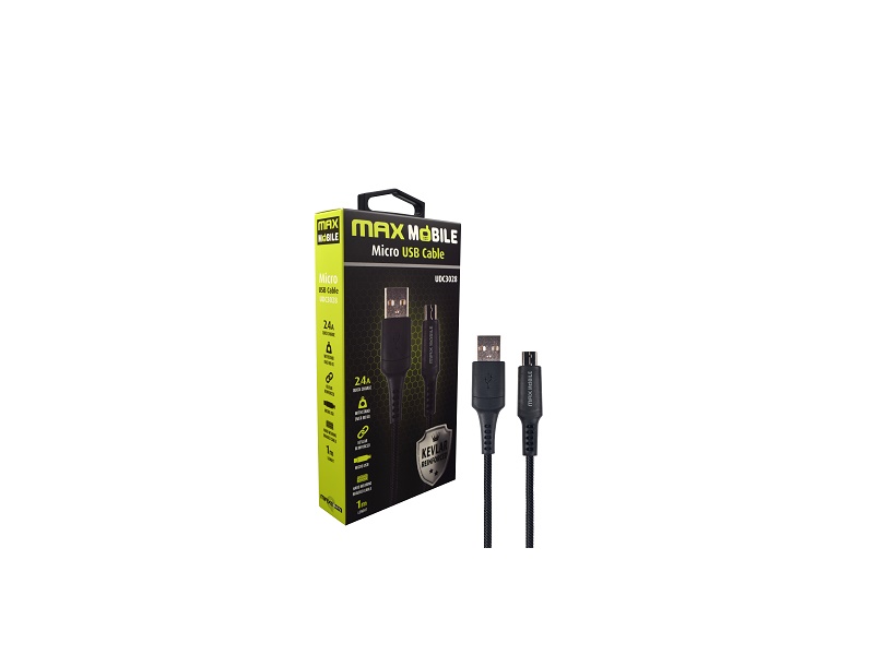 Max Mobile kabel USB-microUSB UDC3028 kevlar black 1m
