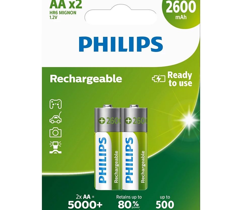 Philips punjive baterije AA, 2 komada, 2600 mAh