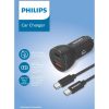 Philips auto punjač, USB-A/USB-C, 36W + kabel