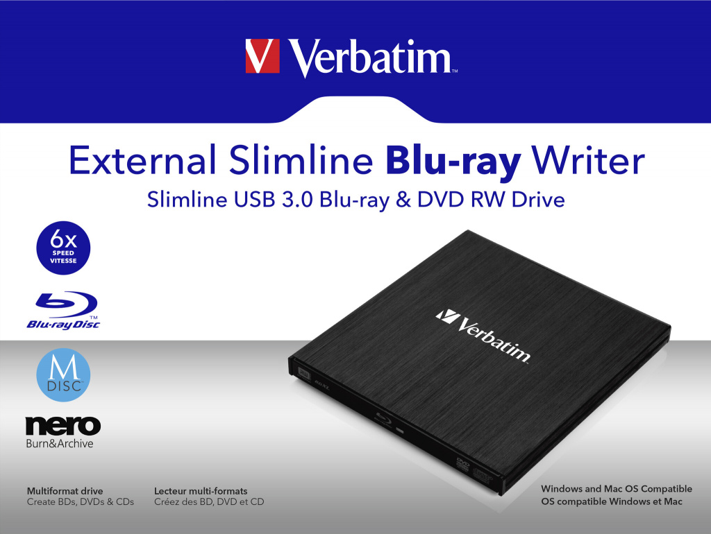 Verbatim Blu-Ray Slimline vanjski snimač, M-Disc kompatibilan, USB3.0, crni - Slika 7
