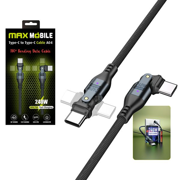 Maxmobile data kabel TYPE C-TYPE C A04 BLACK QC 240W, Dual rate, 1,2m