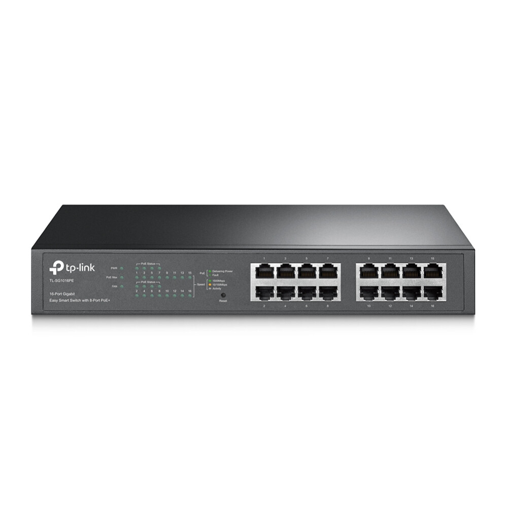 TP-Link 16-port Gigabit Easy Smart Desktop/Rackmount PoE+ preklopnik (Switch), 16×10/100/1000M RJ45 ports, 8×PoE+ ports, metalno kućište