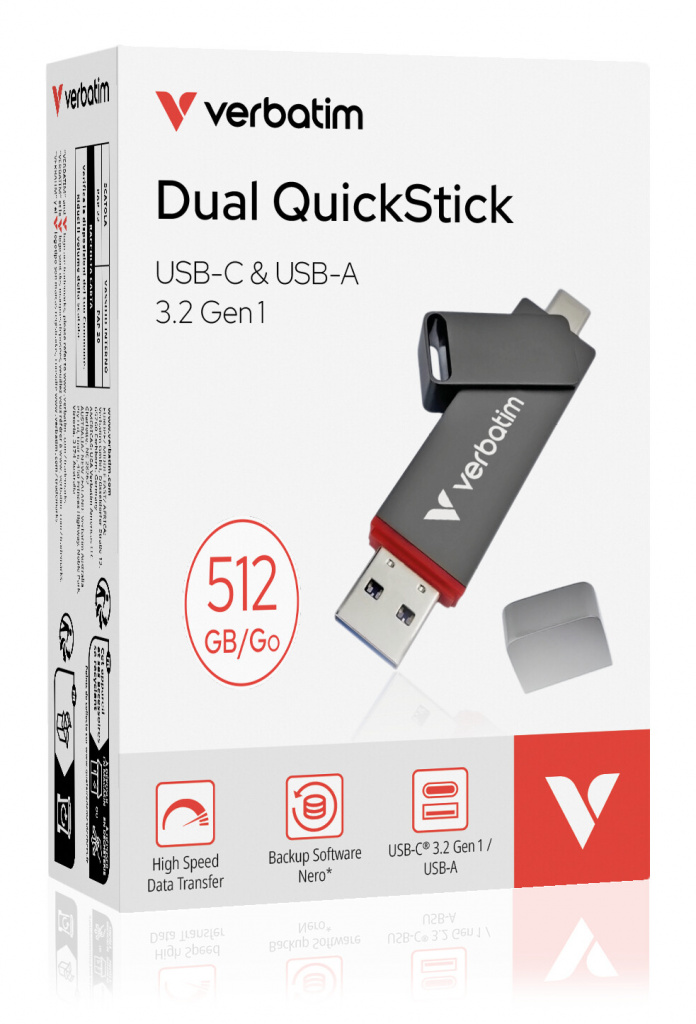Verbatim Dual QuickStick 512GB, USB-C & USB-A, USB 3.2 Gen 1, 550/500 MB/s - Slika 8