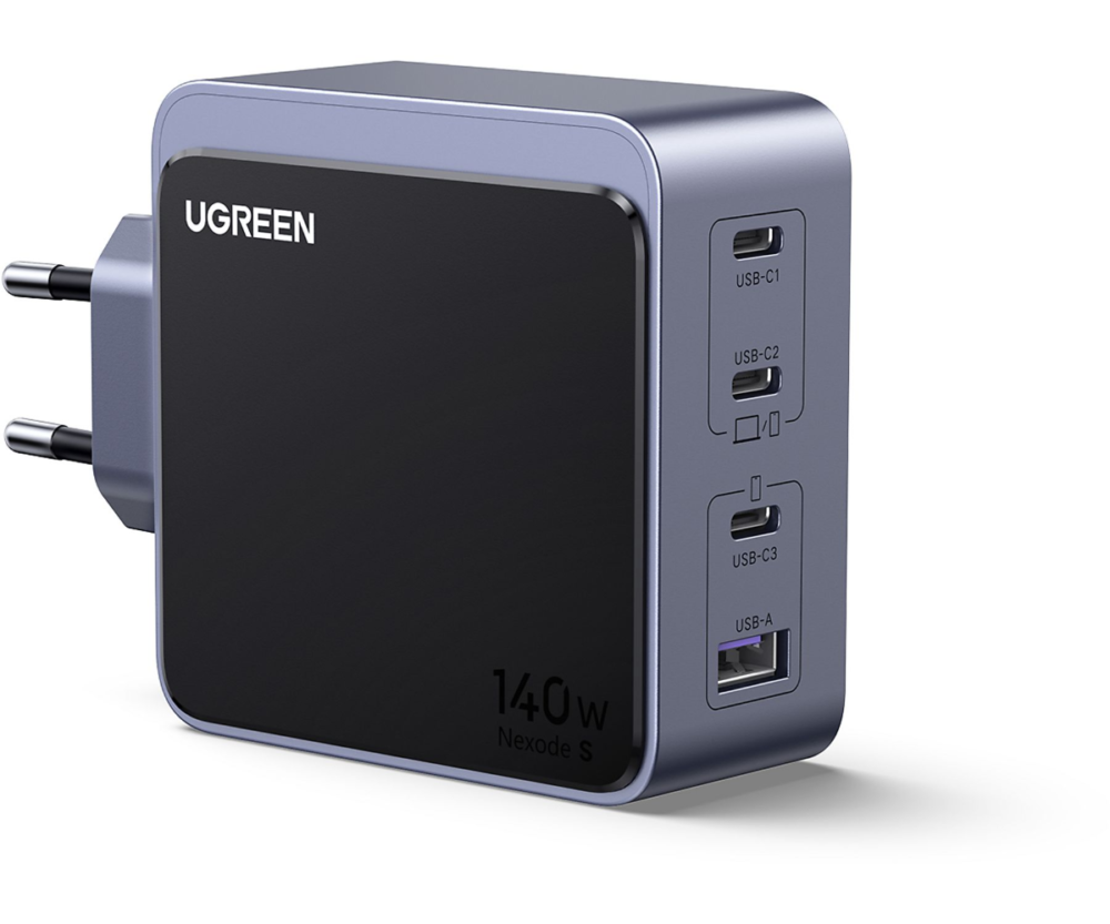 UGREEN Nexode S zidni punjač 140W 3×USB-C/1×USB-A, USB-C kabel, GaN, sivi