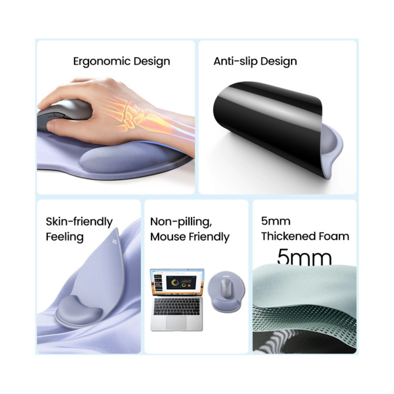 UGREEN ergonomska podloga za miš, 220x245, memorijska pjena, siva