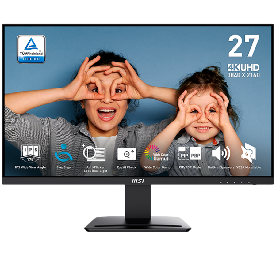 MSI PRO MP273U, IPS, 27'', 3840 x 2160 (UHD), 60Hz, 4ms (GTG), 16:9, Anti-glare, 2x HDMI 2.0b (4K, 60Hz), 1x DP (1.4a), 2x 3W speaker, VESA