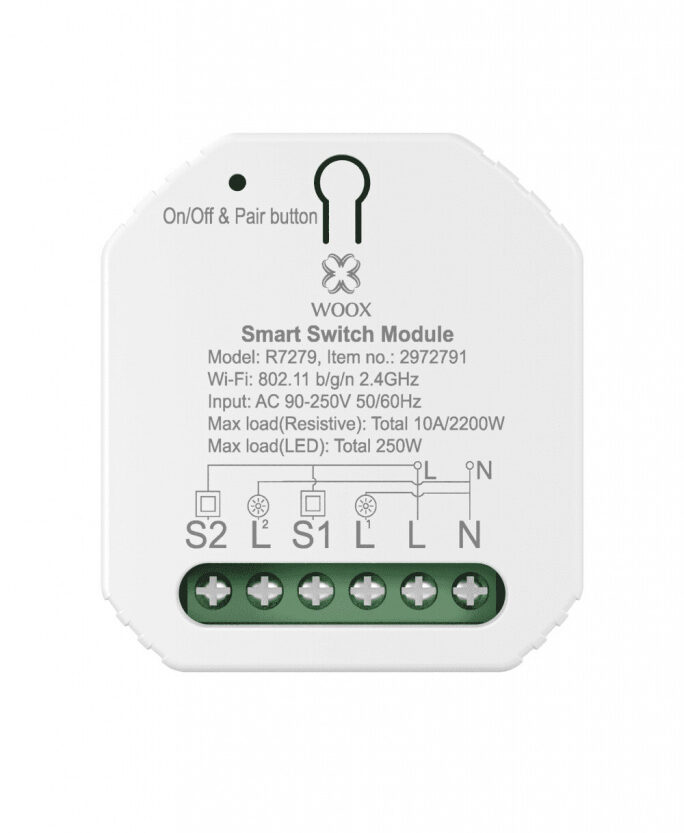 WOOX WiFi Smart prekidač 100-240VAC 10A 2300W, WooxHome app, glasovna kontrola - Alexa & Google Assistant (R7279)