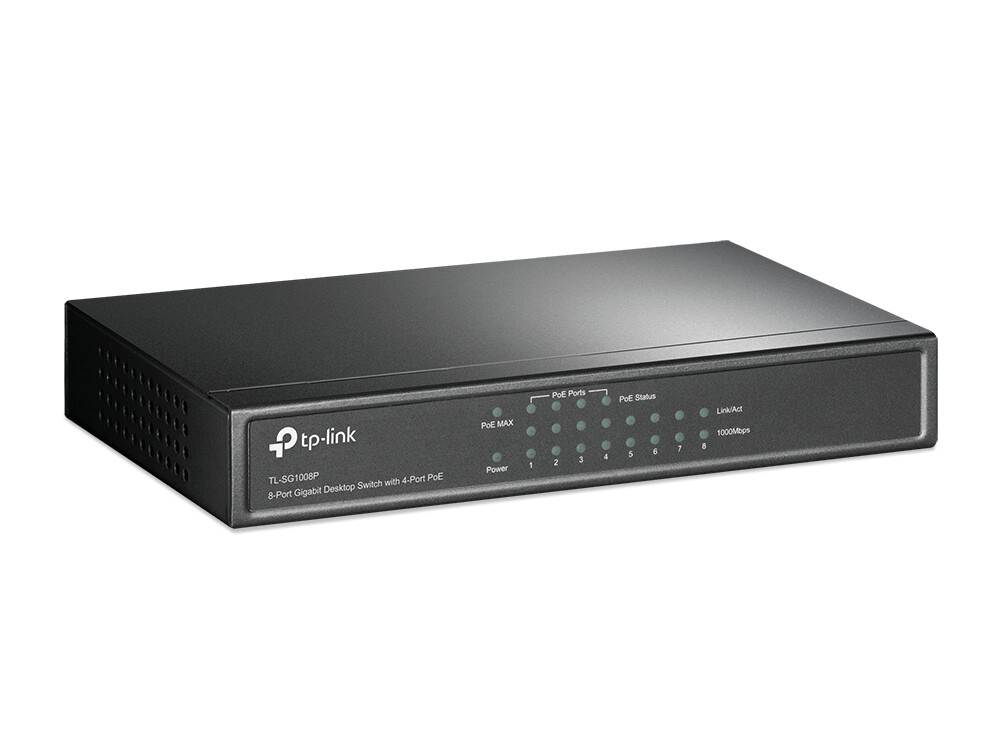 Alternative view of TP-Link 8-port Gigabit PoE preklopnik (Switch), 8×10/100/1000M RJ45 ports, 4×PoE ports, metalno kućište (53W)