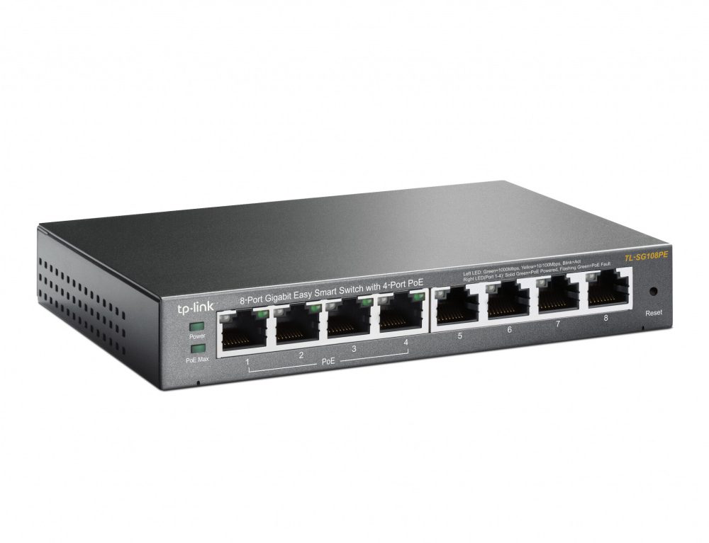 Alternative view of TP-Link 8-port Gigabit PoE Easy Smart preklopnik (Switch), 8×10/100/1000M RJ45, 4×PoE+, metalno kućište, 13" (64W)