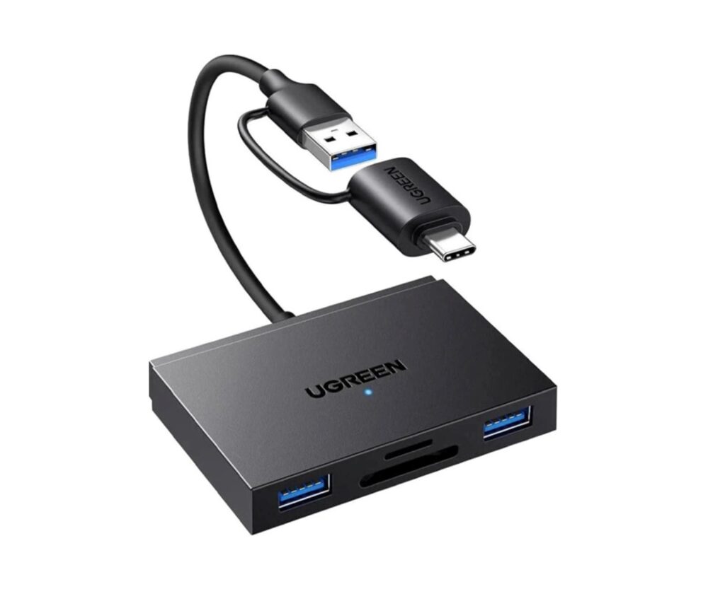 UGREEN 4-portni USB-C/A HUB 2xUSB-A, 1xSD, 1xTF, sivi