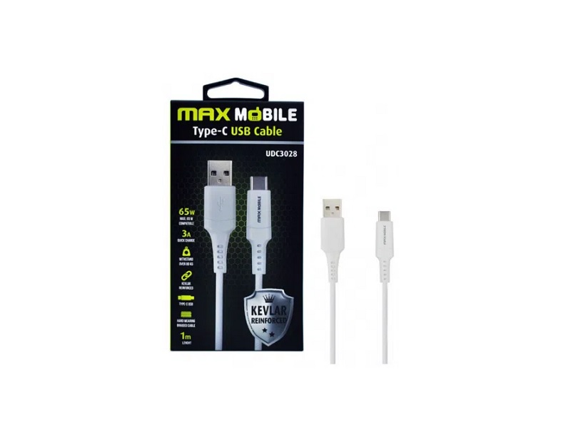 Max Mobile kabel USB type A - type C UDC3028 kevlar bijeli 1m QC 3.0 USB 2.0