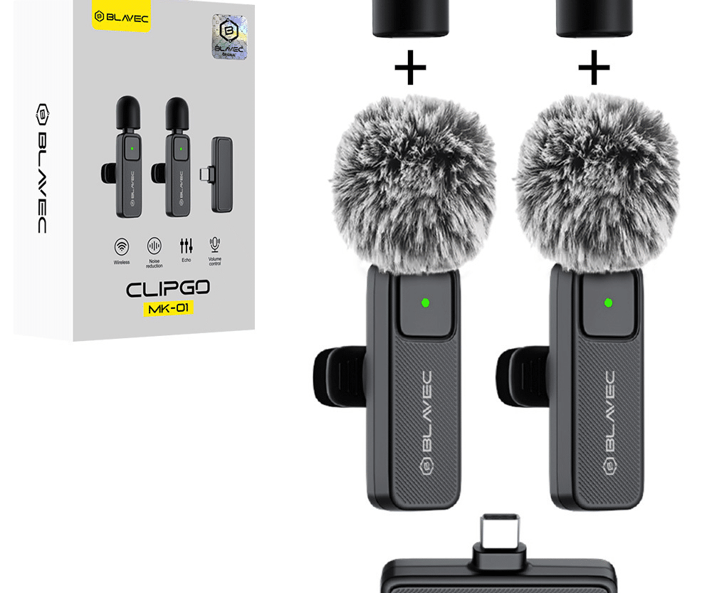 Bežični mikrofon Blavec (2kom) ClipGo Type-C s dodatnom zaštitom od zvuka vjetra – crni