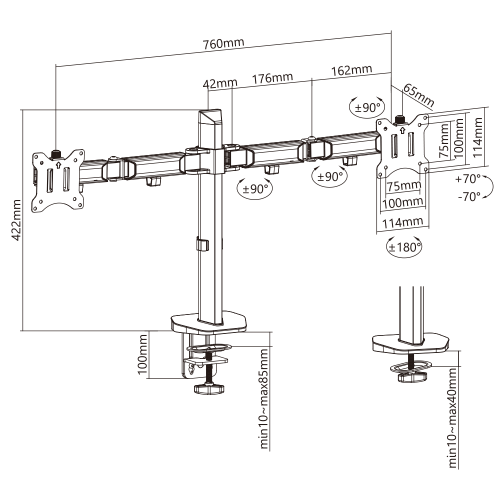 Alternative view of White Shark Desktop GMS-3205 Amenhotep II stolni stalak za monitor, za 2 monitora, do 32''