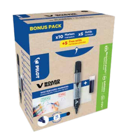Set marker za bijelu ploču 2,3 mm V Board Master Begreen pk10 Pilot + refili (5+5 gratis) crni