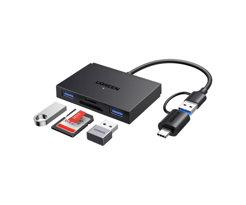 Alternative view of UGREEN 4-portni USB-C/A HUB 2xUSB-A, 1xSD, 1xTF, sivi