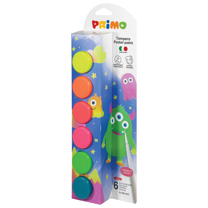 Boja tempera 25 ml u čaši 6boja Primo 254TF6EP fluo blister
