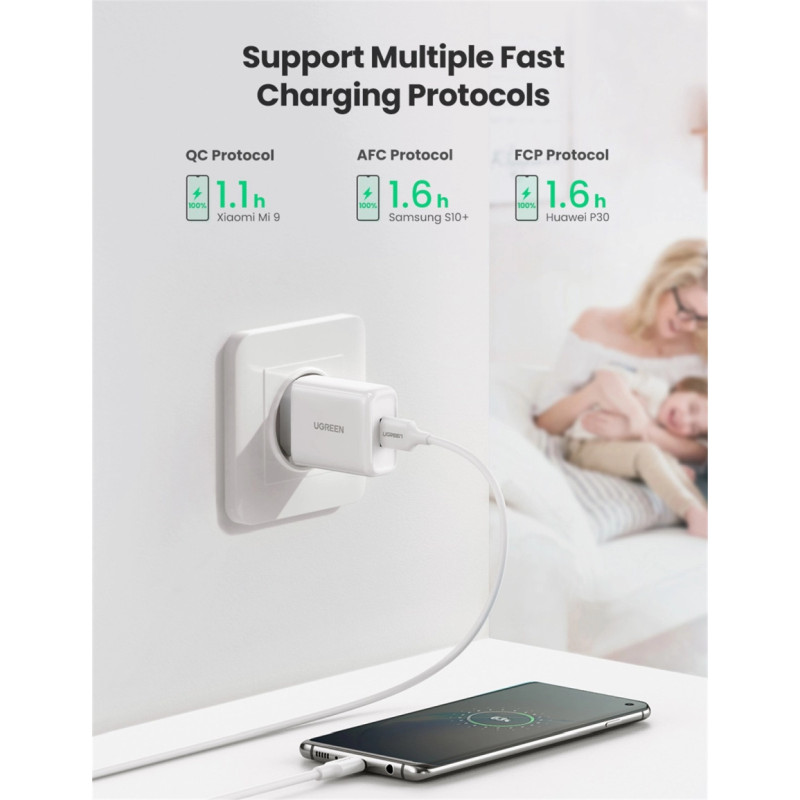 Alternative view of UGREEN zidni punjač 18W, USB-A, QC 3.0, bijeli