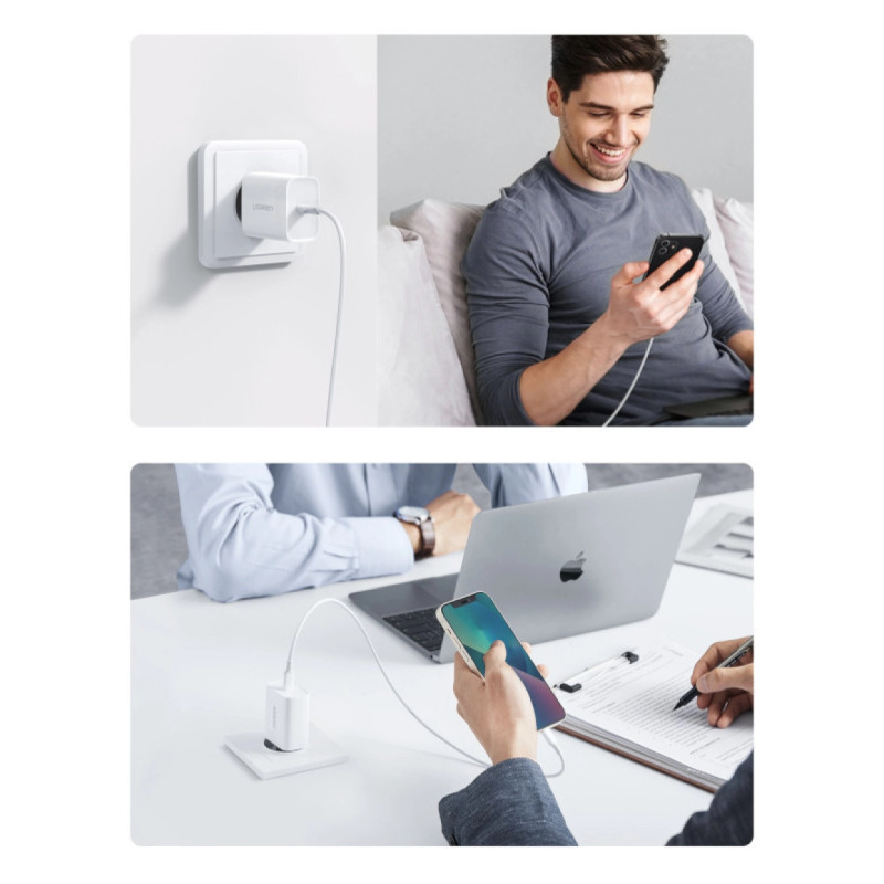 UGREEN zidni punjač 20W, USB-C, PD3.0/QC4.0, bijeli + USB-C/Lightning kabel 1.0m