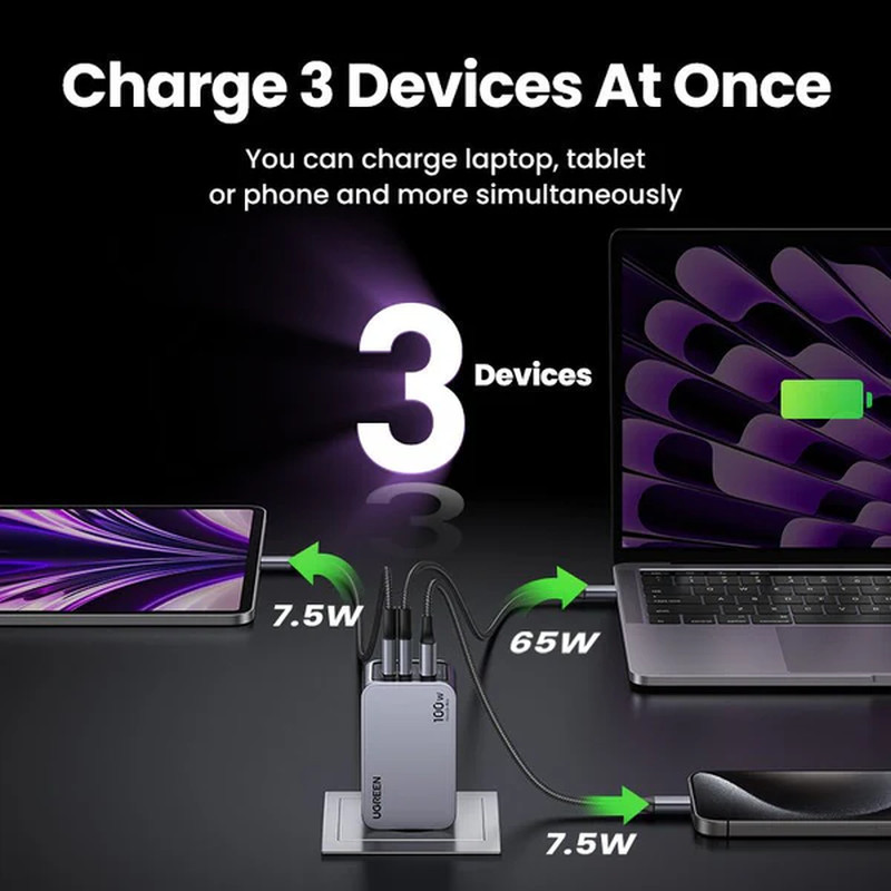 Alternative view of UGREEN Nexode Pro Mini FC zidni punjač 100W, 2x USB-C, USB-A, USB-C kabel, GaN, sivi