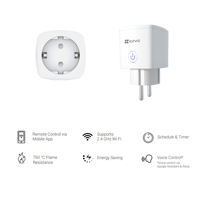 Alternative view of EZVIZ WiFi Smart utičnica, 10A/2300W, tajmer, EZVIZ app, glasovna kontrola - Alexa & Google Home, Wi-Fi kontrola (T30-B)